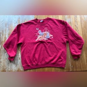 Vintage Country Mice Butterfly Granny XL Sweatshirt Red Fall Corn